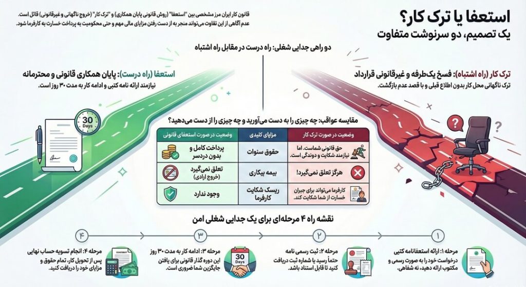ترک کار و عواقب حقوقی آن | راهنمای کامل و ساده برای کارگران و کارفرمایان 3 ترک کار